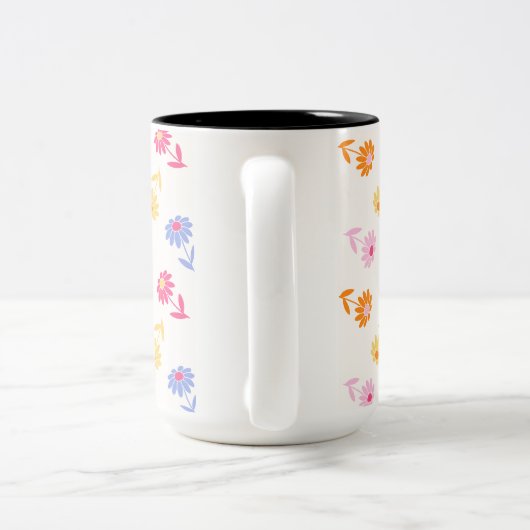 Pastel Kleurrijke Bloemen Naadloos Patroon Tweekleurige Koffiemok (Handvat)
