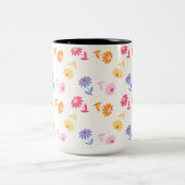 Pastel Kleurrijke Bloemen Naadloos Patroon Tweekleurige Koffiemok (Center)