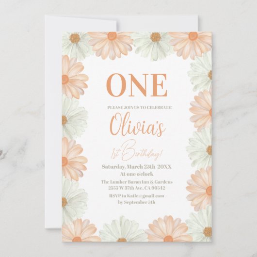 Pastel Kleurrijke Daisy Bloem 1e Verjaardag Kaart (Voorkant)