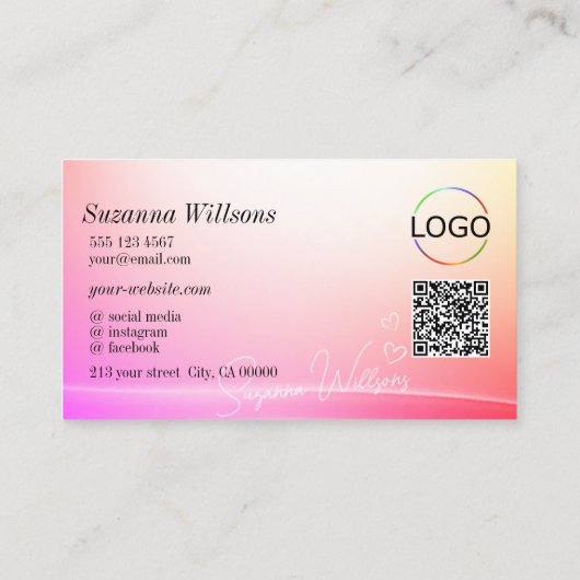  pastel kleurrijke gebogen decor Logo QR-code Visitekaartje (Achterkant)