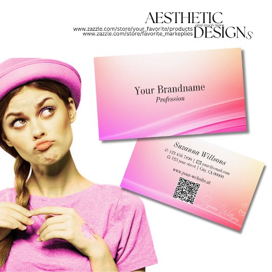 pastel kleurrijke gebogen decor met QR-code Visitekaartje