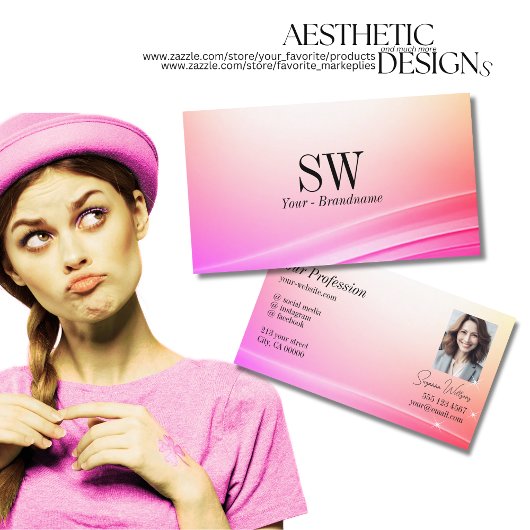  pastel kleurrijke gebogen decor monogram foto visitekaartje