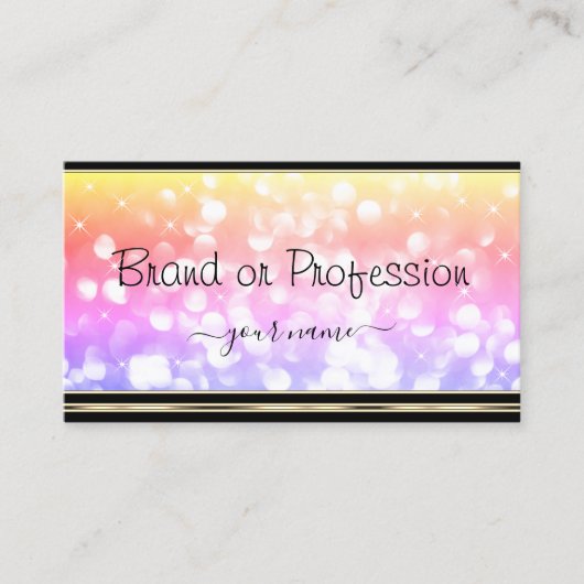 Pastel Kleurrijke Glitter Sterren Zwart Gouden Ran Visitekaartje (Voorkant)