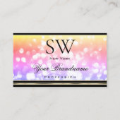 Pastel Kleurrijke Glitter Zwart Goud Border Monogr Visitekaartje (Voorkant)