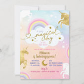 Pastel kleurrijke gouden magische eenhoorn meisje  kaart (Voorkant)