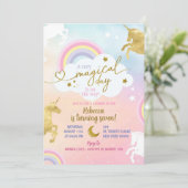 Pastel kleurrijke gouden magische eenhoorn meisje  kaart (Staand voorkant)