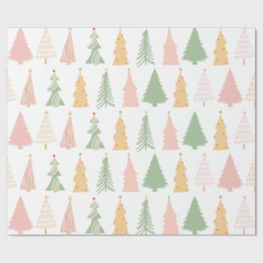 Pastel Kleurrijke Kerst Bomen Wrapping Papier (Vlak)