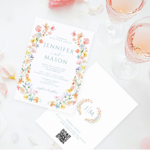 Pastel Kleurrijke Meadow Flower Wildflower Wedding Kaart