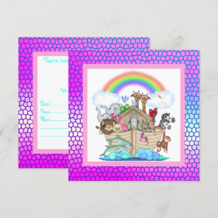 Pastel kleurrijke NOAHS ARK PARTY-INVITATIE Kaart