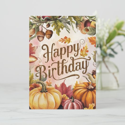 Pastel Kleurrijke Pompoen Herfst Herfst Happy Birt Kaart (Staand voorkant)