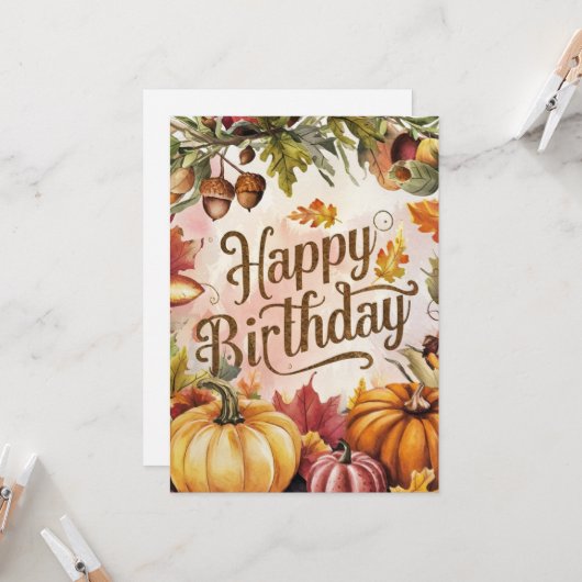 Pastel Kleurrijke Pompoen Herfst Herfst Happy Birt Kaart (Voorkant / Achterkant in situ)