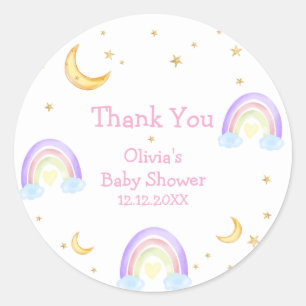 Pastel Kleurrijke Regenboog Maan Ster Baby shower Ronde Sticker