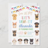 Pastel kleurrijke verjaardag laten we pawty hond kaart (Voorkant)