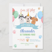 Pastel kleurrijke verjaardag laten we pawty hond kaart (Voorkant)