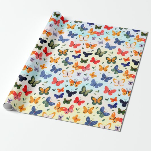 Pastel kleurrijke vlinder Waterverf achtergrond Cadeaupapier (Uitgerold)