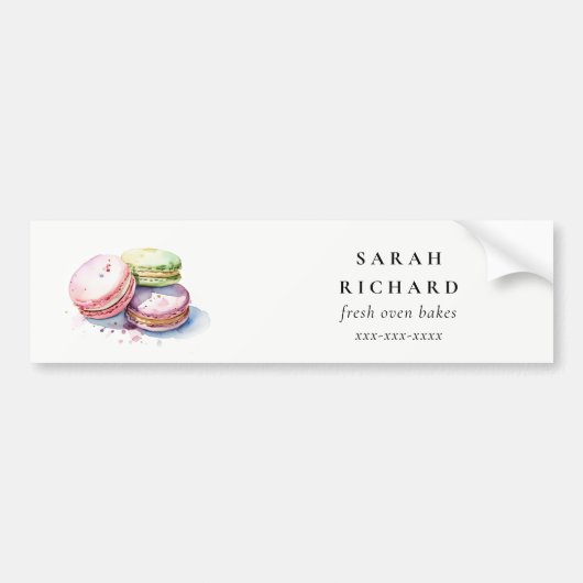Pastel Kleurrijke Waterverf Franse Macarons Bakker Bumpersticker (Voorkant)