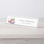 Pastel Kleurrijke Waterverf Franse Macarons Bakker Bureau Naambordje (Voorkant)