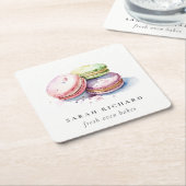 Pastel Kleurrijke Waterverf Franse Macarons Bakker Kartonnen Onderzetters (Schuin)