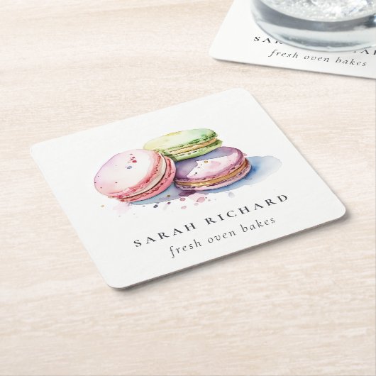 Pastel Kleurrijke Waterverf Franse Macarons Bakker Kartonnen Onderzetters (Schuin)