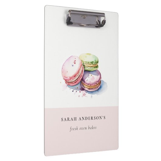 Pastel Kleurrijke Waterverf Franse Macarons Bakker Klembord (Rechts)