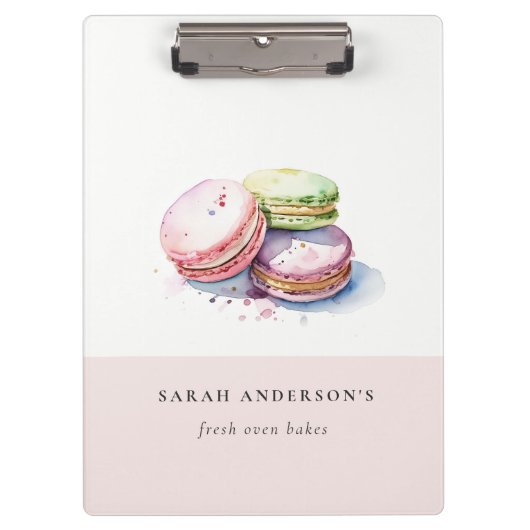 Pastel Kleurrijke Waterverf Franse Macarons Bakker Klembord (Voorkant)