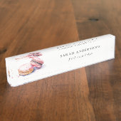 Pastel Kleurrijke Waterverf Franse Macarons Bakker Naambordje (Zijkant)