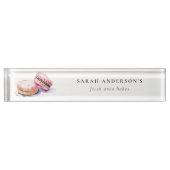 Pastel Kleurrijke Waterverf Franse Macarons Bakker Naambordje (Voorkant)