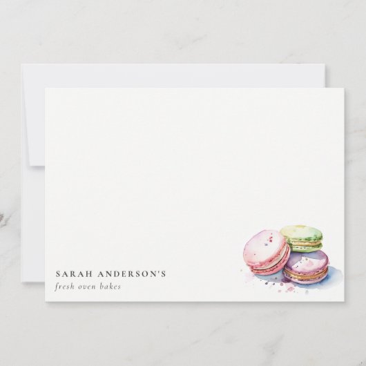 Pastel Kleurrijke Waterverf Franse Macarons Bakker Notitiekaartje (Voorkant)