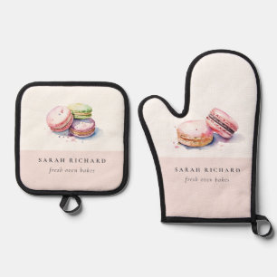 Pastel Kleurrijke Waterverf Franse Macarons Bakker Ovenwant & Pannenlap Set