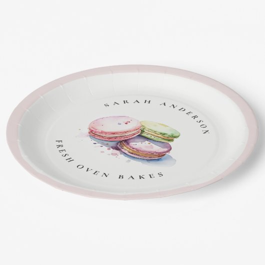 Pastel Kleurrijke Waterverf Franse Macarons Bakker Papieren Bordje (Gekanteld)