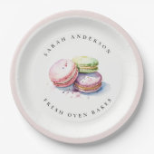Pastel Kleurrijke Waterverf Franse Macarons Bakker Papieren Bordje (Voorkant)