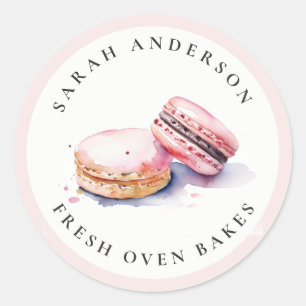 Pastel Kleurrijke Waterverf Franse Macarons Bakker Ronde Sticker