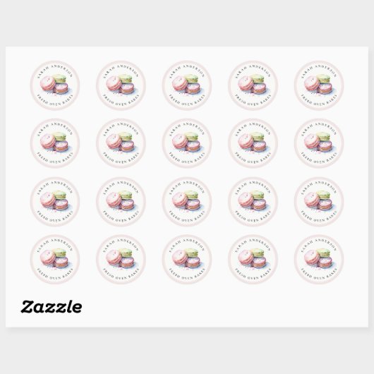 Pastel Kleurrijke Waterverf Franse Macarons Bakker Ronde Sticker (Vel)