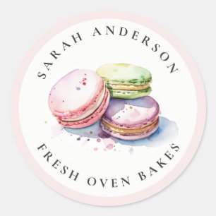 Pastel Kleurrijke Waterverf Franse Macarons Bakker Ronde Sticker