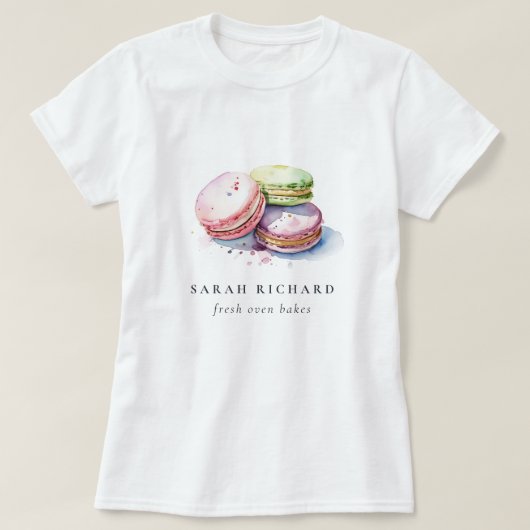 Pastel Kleurrijke Waterverf Franse Macarons Bakker T-shirt (Design voorkant)