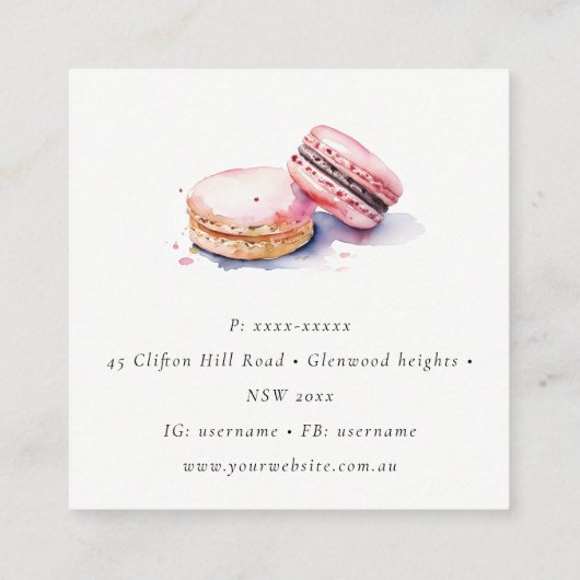 Pastel Kleurrijke Waterverf Franse Macarons Bakker Vierkante Visitekaartje (Achterkant)