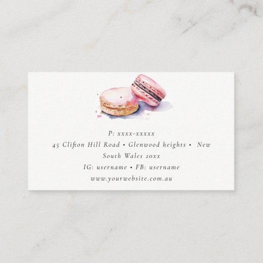 Pastel Kleurrijke Waterverf Franse Macarons Bakker Visitekaartje (Achterkant)