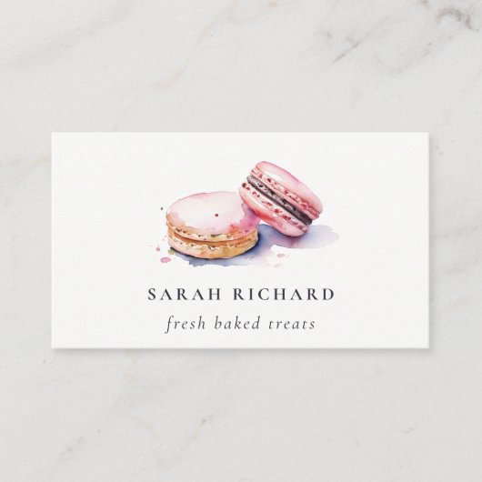 Pastel Kleurrijke Waterverf Franse Macarons Bakker Visitekaartje (Voorkant)