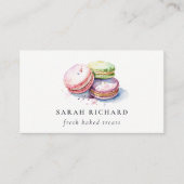 Pastel Kleurrijke Waterverf Franse Macarons Bakker Visitekaartje (Voorkant)