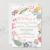 Pastel kleurrijke wilde bloemen weide krans bruilo kaart (Voorkant)