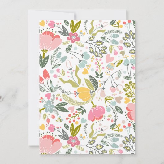 Pastel kleurrijke wilde bloemen weide krans bruilo kaart (Achterkant)