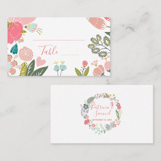 Pastel kleurrijke wilde bloemen weide krans bruilo plaatskaartje (Voorkant / Achterkant)