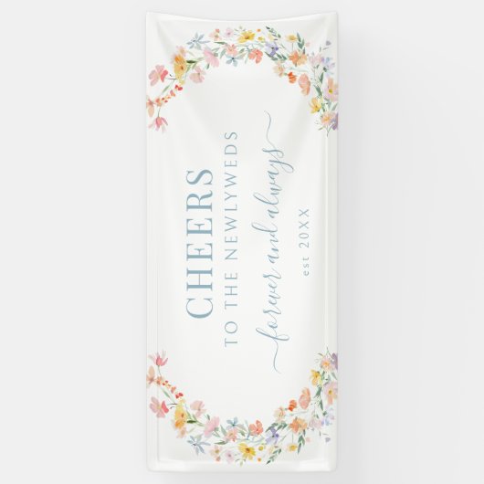 Pastel Kleurrijke Wildflower & Meadow Flower Weddi Spandoek (Verticaal)