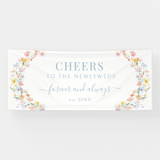 Pastel Kleurrijke Wildflower & Meadow Flower Weddi Spandoek (Horizontaal)