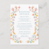 Pastel Kleurrijke Wildflower Wedding Details Kaart (Voorkant)