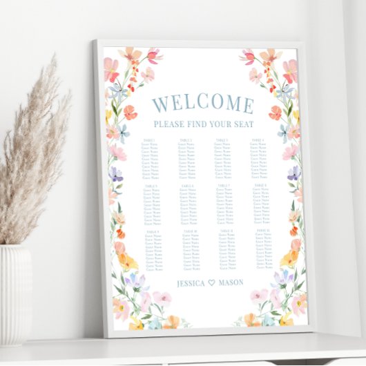 Pastel Kleurrijke Wildflower Wedding Zitting Grafi Poster