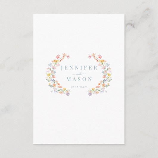 Pastel Kleurrijke Wildflowers Wedding Menu Kaarten (Achterkant)