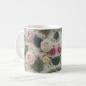 Pastel Knitted Rose Mug | Cozy Floral Sweater Text Koffiemok (Voorkant links)