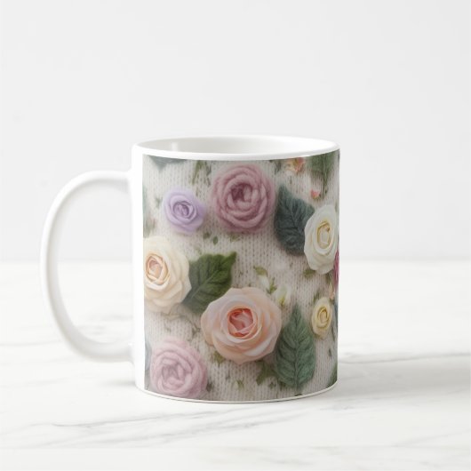 Pastel Knitted Rose Mug | Cozy Floral Sweater Text Koffiemok (Links)