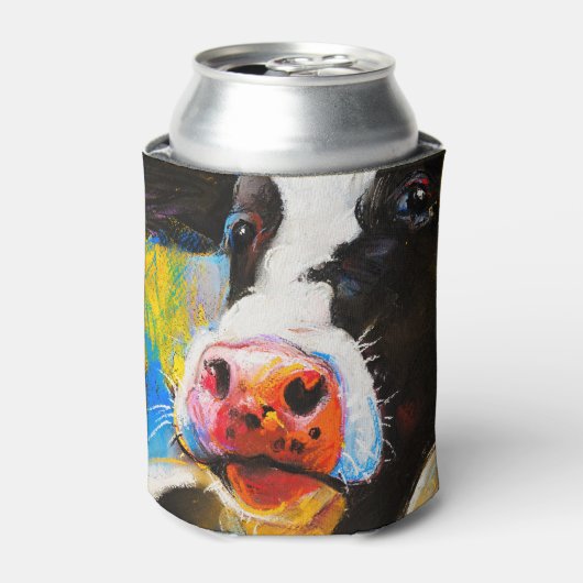 Pastel Koe Portret Modern Schilderen Blikjeskoeler (Blikje Voorkant)